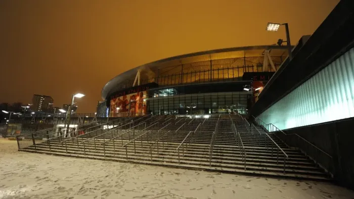Framed Print : Winter's Embrace at Emirates: Arsenal Football Club in a Snow-Covered Stadium Framed Print : Winter's Embrace at Emirates: Arsenal Football Club in a Snow-Covered Stadium