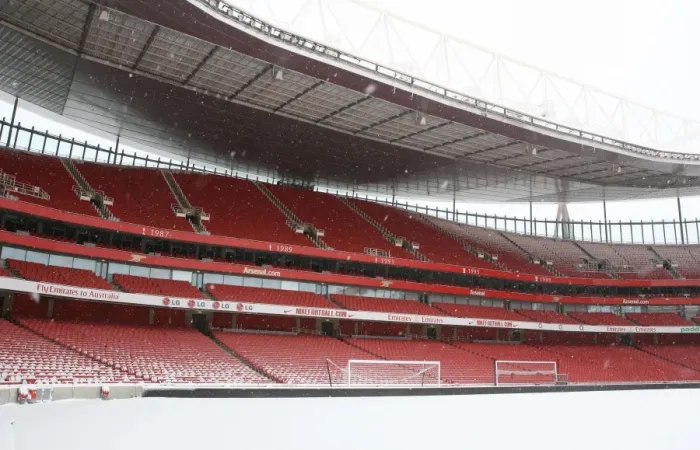 Framed Print : Winter's Embrace at Emirates: Arsenal's Stadium Transformed in Snow Framed Print : Winter's Embrace at Emirates: Arsenal's Stadium Transformed in Snow