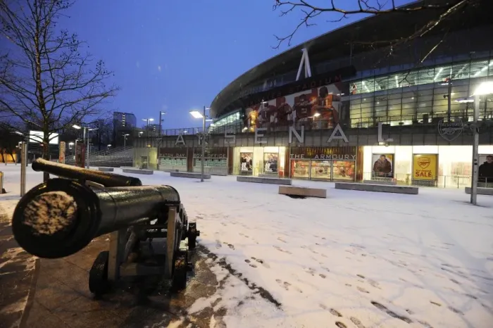 Framed Print : Winter's Embrace at Emirates: Arsenal's Stadium Transformed in Snow Framed Print : Winter's Embrace at Emirates: Arsenal's Stadium Transformed in Snow