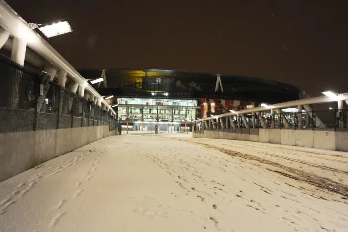 Framed Print : Winter's Embrace at Emirates: Arsenal's Stadium Transformed in Snow Framed Print : Winter's Embrace at Emirates: Arsenal's Stadium Transformed in Snow