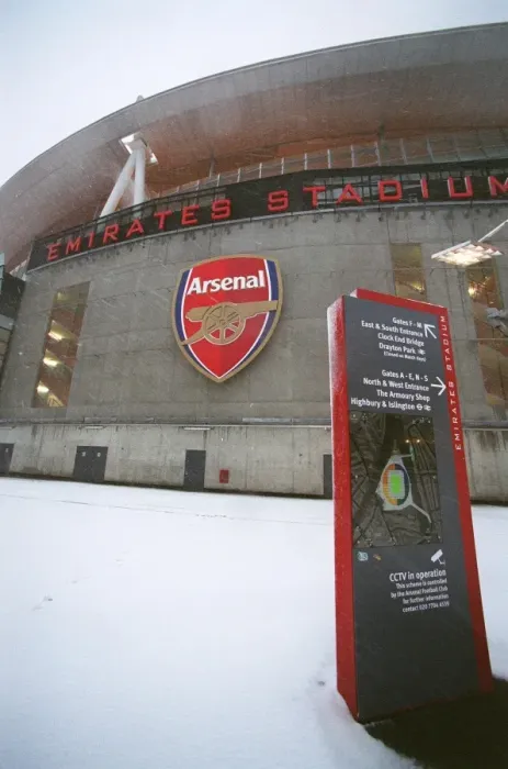 Framed Print : Winter's Enchantment at Emirates: A Football Stadium Blanketed in Snow Framed Print : Winter's Enchantment at Emirates: A Football Stadium Blanketed in Snow