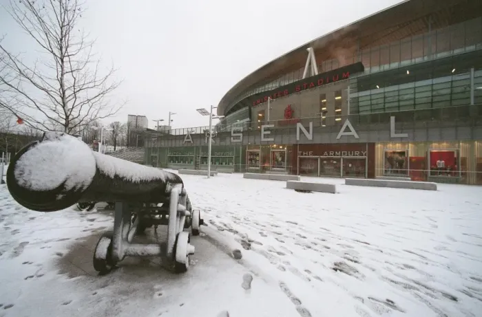 Framed Print : Winter's Enchantment at Emirates: A Football Wonderland in Snow