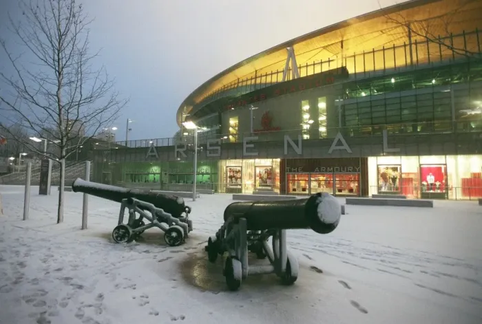 Framed Print : Winter's Enchantment at Emirates: A Football Wonderland in Snow