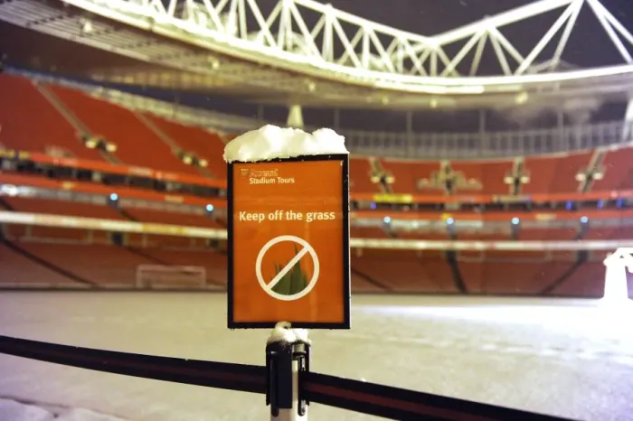 Framed Print : Winter's Grip: Arsenal's Emirates Stadium Blanketed in Snow