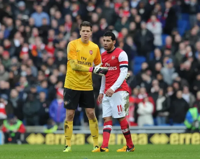 Framed Print : Wojciech Szczesny and Andre Santos (Arsenal). Brighton & Hove Albion 2: 3 Arsenal