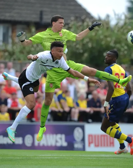 Framed Print : Wojciech Szczesny vs. Lee Angol: Clash in Arsenal's Pre-Season Friendly against Boreham Wood Framed Print : Wojciech Szczesny vs. Lee Angol: Clash in Arsenal's Pre-Season Friendly against Boreham Wood