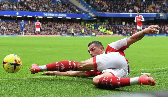Framed Print : Xhaka in Action: Chelsea vs. Arsenal, Premier League 2022-23 Framed Print : Xhaka in Action: Chelsea vs. Arsenal, Premier League 2022-23