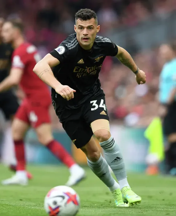 Framed Print : Xhaka at Anfield: Liverpool vs. Arsenal, Premier League 2022-23
