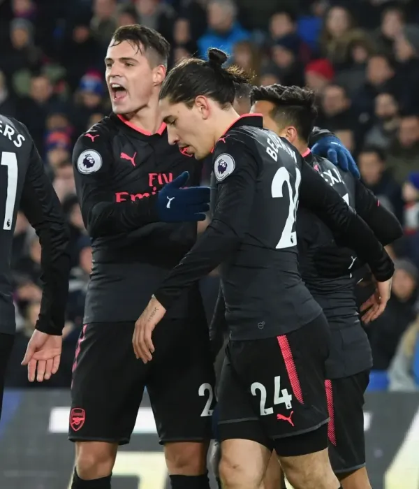 Framed Print : Xhaka and Bellerin Celebrate Arsenal's Third Goal vs Crystal Palace (2017-18) Framed Print : Xhaka and Bellerin Celebrate Arsenal's Third Goal vs Crystal Palace (2017-18)