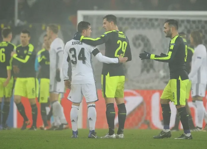 Framed Print : Xhaka Brothers Reunited: FC Basel vs. Arsenal, UEFA Champions League, December 2016