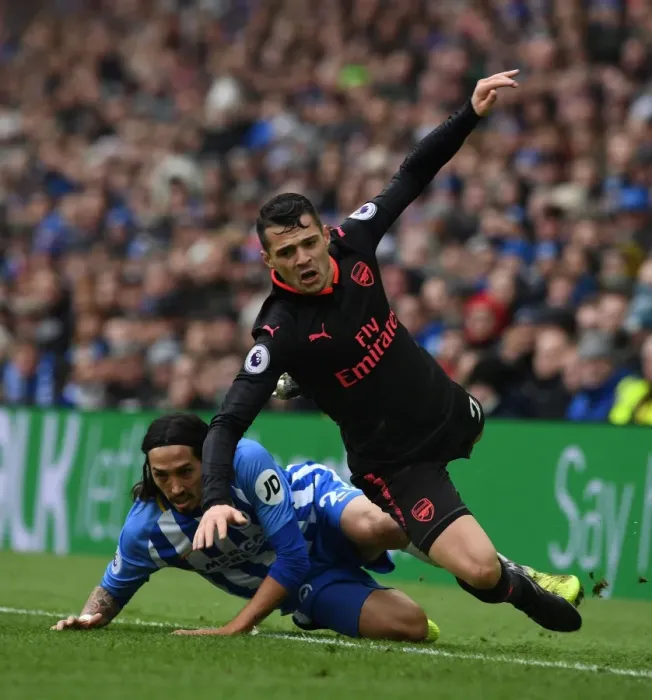 Framed Print : Xhaka Fouls: Brighton vs. Arsenal, Premier League Clash (2018) Framed Print : Xhaka Fouls: Brighton vs. Arsenal, Premier League Clash (2018)