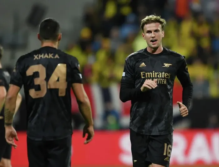 Framed Print : Xhaka and Holding in Action: Arsenal vs. Bodø / Glimt, Europa League 2022-23