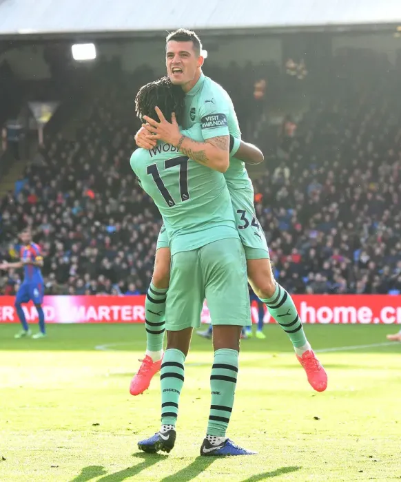 Framed Print : Xhaka and Iwobi Celebrate Arsenal's Second Goal vs Crystal Palace (2018-19) Framed Print : Xhaka and Iwobi Celebrate Arsenal's Second Goal vs Crystal Palace (2018-19)