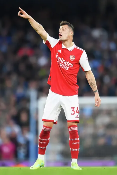 Framed Print : Xhaka Leads Arsenal: Manchester City vs Arsenal FC, Premier League 2022-23