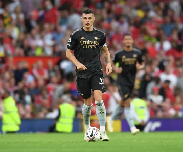 Framed Print : Xhaka at Old Trafford: Arsenal vs. Manchester United, Premier League 2022-23