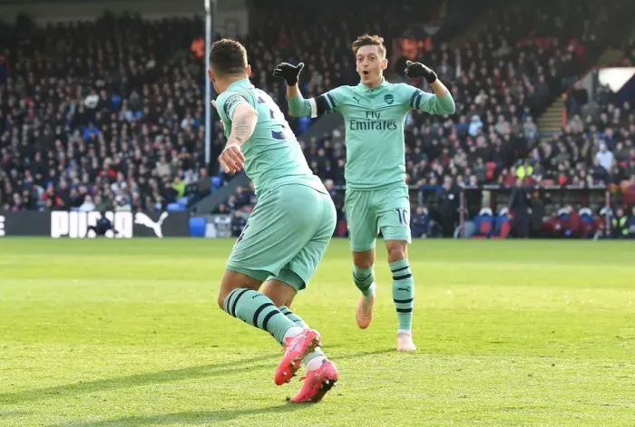 Framed Print : Xhaka and Ozil Celebrate First Goal: Crystal Palace vs. Arsenal, 2018-19 Premier League