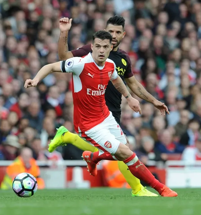 Framed Print : Xhaka vs. Aguero: Intense Battle at the Emirates - Arsenal vs. Manchester City, Premier League Framed Print : Xhaka vs. Aguero: Intense Battle at the Emirates - Arsenal vs. Manchester City, Premier League