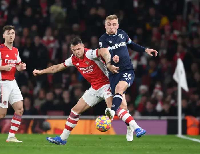 Framed Print : Xhaka vs. Bowen: A Premier League Showdown - Arsenal vs. West Ham Framed Print : Xhaka vs. Bowen: A Premier League Showdown - Arsenal vs. West Ham