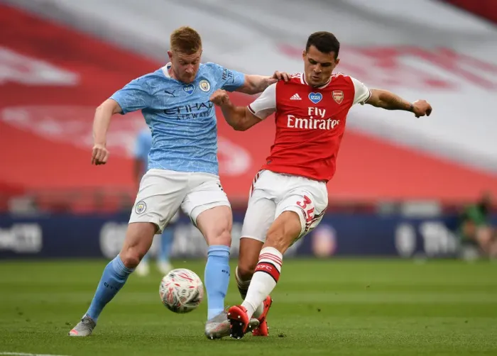 Framed Print : Xhaka vs De Bruyne: A Football Rivalry Ignites at the FA Cup Semi-Final - Arsenal vs Manchester City Framed Print : Xhaka vs De Bruyne: A Football Rivalry Ignites at the FA Cup Semi-Final - Arsenal vs Manchester City