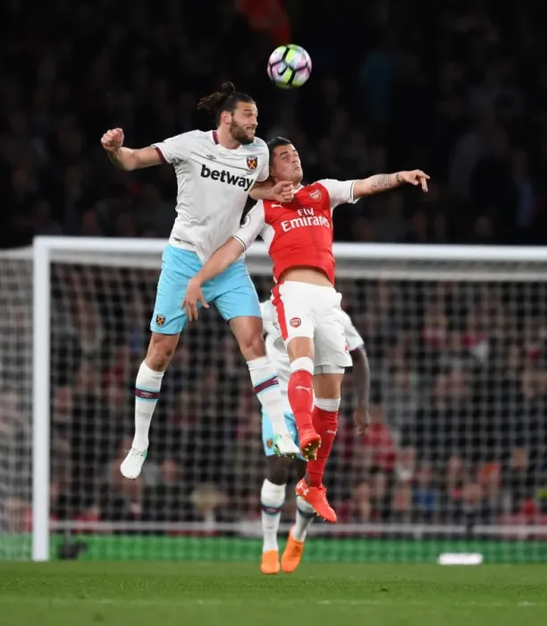 Framed Print : Xhaka vs Carroll: Intense Clash Between Arsenal and West Ham Players Framed Print : Xhaka vs Carroll: Intense Clash Between Arsenal and West Ham Players