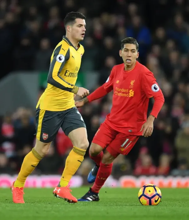 Framed Print : Xhaka vs. Firmino: Intense Battle at Anfield - Liverpool vs. Arsenal, Premier League 2016-17 Framed Print : Xhaka vs. Firmino: Intense Battle at Anfield - Liverpool vs. Arsenal, Premier League 2016-17