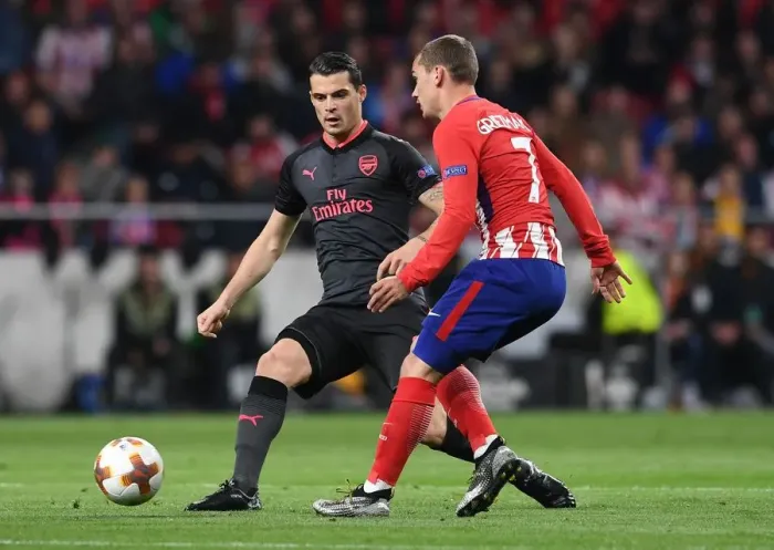 Framed Print : Xhaka vs. Griezmann: Battle in the Europa League Semi-Final Framed Print : Xhaka vs. Griezmann: Battle in the Europa League Semi-Final