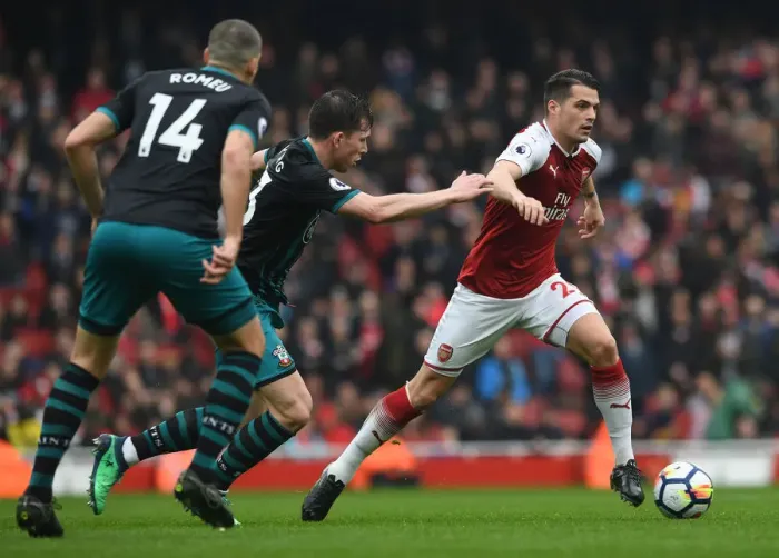 Framed Print : Xhaka vs. Hojbjerg: Battle in the Midfield - Arsenal v Southampton, Premier League