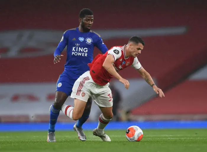 Framed Print : Xhaka vs Iheanacho: A Premier League Battle at Emirates - Arsenal vs Leicester