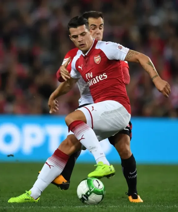 Framed Print : Xhaka vs Lustica: Clash of the Midfield Titans (Arsenal vs Western Sydney Wanderers, 2017) Framed Print : Xhaka vs Lustica: Clash of the Midfield Titans (Arsenal vs Western Sydney Wanderers, 2017)