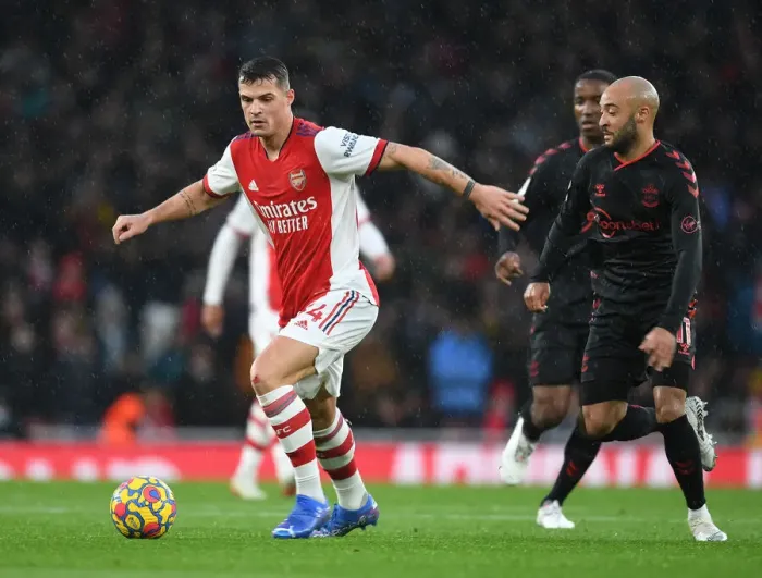 Framed Print : Xhaka vs Redmond: A Premier League Battle at the Emirates - Arsenal vs Southampton Clash