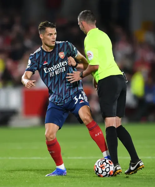 Arsenal FC Print: Xhaka Referee Tense Moment Art