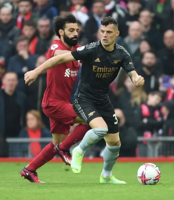 Framed Print : Xhaka vs. Salah: Battle at Anfield - Liverpool vs. Arsenal, Premier League 2022-23 Framed Print : Xhaka vs. Salah: Battle at Anfield - Liverpool vs. Arsenal, Premier League 2022-23