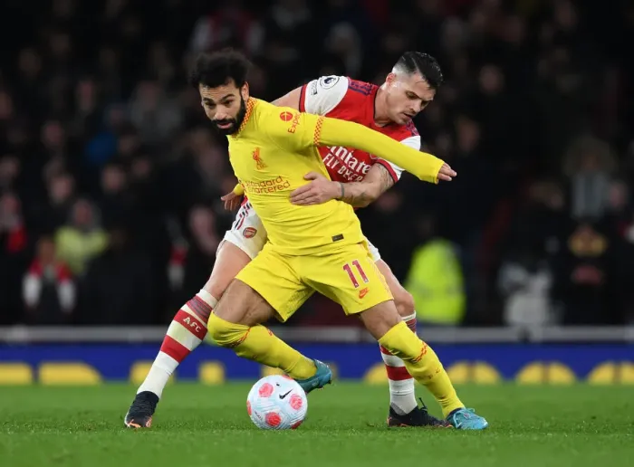 Framed Print : Xhaka vs. Salah: A Premier League Showdown - Arsenal vs. Liverpool, 2021-22