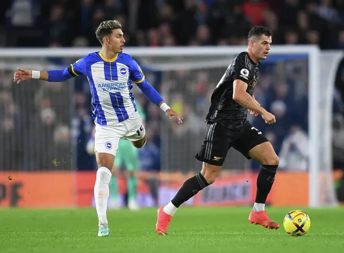 Framed Print : Xhaka vs. Sarmiento: A Premier League Battle - Arsenal's Granit Xhaka Clashes with Brighton's Jeremy Sarmiento (2022-23) Framed Print : Xhaka vs. Sarmiento: A Premier League Battle - Arsenal's Granit Xhaka Clashes with Brighton's Jeremy Sarmiento (2022-23)
