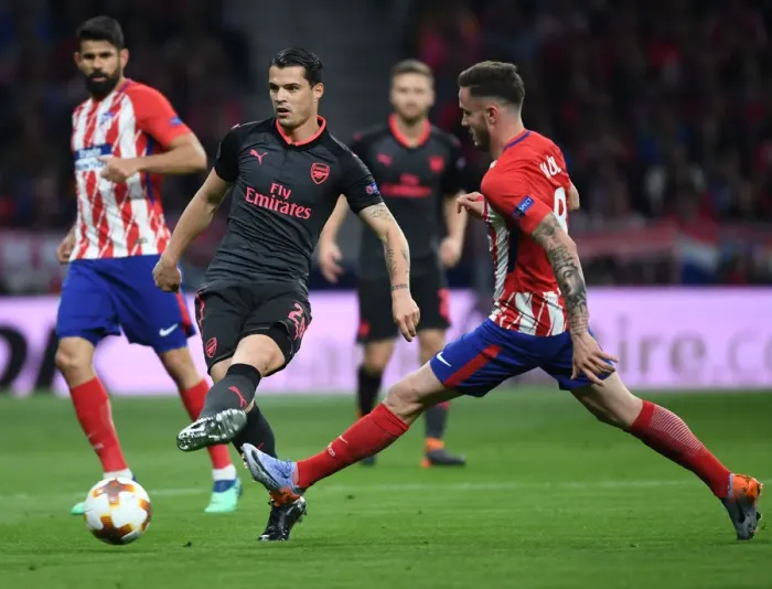 Framed Print : Xhaka vs Saul: Battle in the Europa League Semi-Final