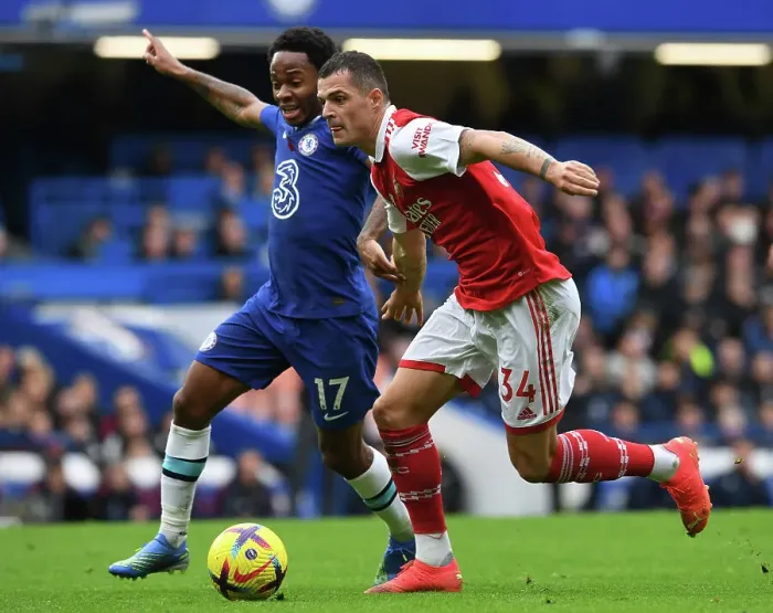 Framed Print : Xhaka vs Sterling: Battle at Stamford Bridge - Chelsea vs Arsenal, Premier League 2022-23