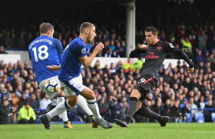 Framed Print : Xhaka vs Vlasic-Sigurdsson: Intense Battle at Goodison Park - Everton vs Arsenal, Premier League 2017-18 Framed Print : Xhaka vs Vlasic-Sigurdsson: Intense Battle at Goodison Park - Everton vs Arsenal, Premier League 2017-18