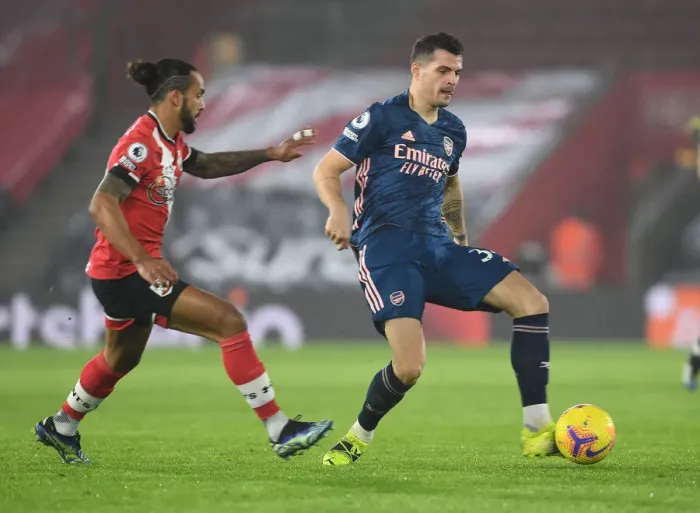 Framed Print : Xhaka vs Walcott: Southampton vs Arsenal, Premier League Clash Amidst Empty Stands (January 2021) Framed Print : Xhaka vs Walcott: Southampton vs Arsenal, Premier League Clash Amidst Empty Stands (January 2021)