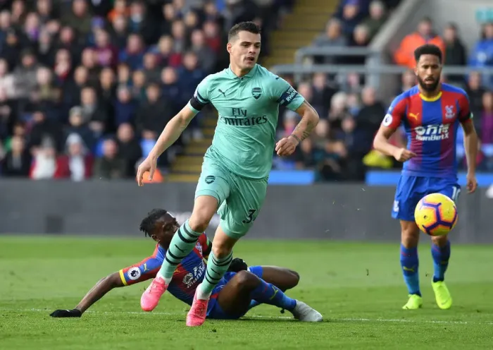 Framed Print : Xhaka vs Wan-Bissaka: A Premier League Showdown at Selhurst Park Framed Print : Xhaka vs Wan-Bissaka: A Premier League Showdown at Selhurst Park