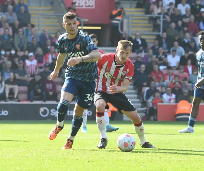 Framed Print : Xhaka vs Ward-Prowse: A Premier League Battle - Southampton vs Arsenal (2021-22) Framed Print : Xhaka vs Ward-Prowse: A Premier League Battle - Southampton vs Arsenal (2021-22)