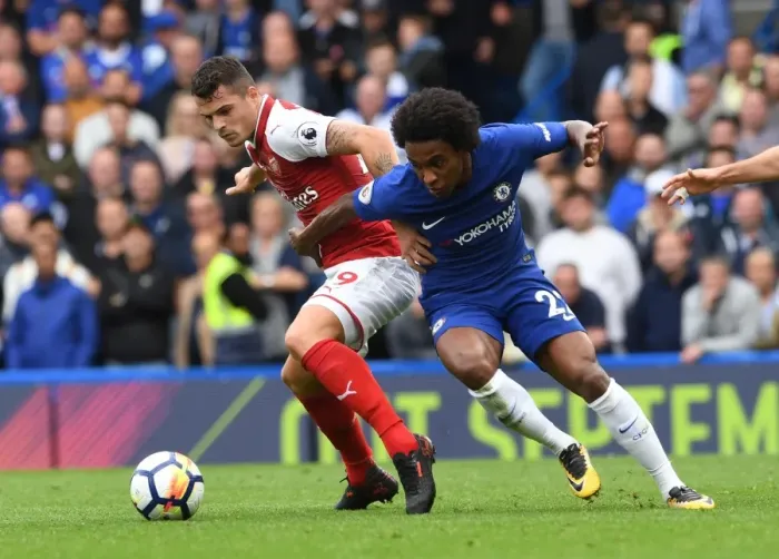 Framed Print : Xhaka vs. Willian: Battle at Stamford Bridge - Chelsea vs. Arsenal, Premier League 2017-18