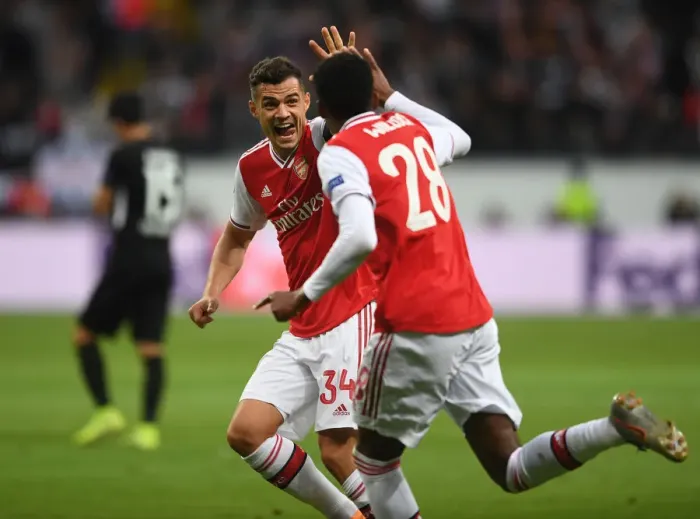 Framed Print : Xhaka and Willock's Unforgettable Goal Celebration: Arsenal's Europa League Victory Moment Framed Print : Xhaka and Willock's Unforgettable Goal Celebration: Arsenal's Europa League Victory Moment