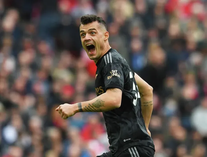 Framed Print : Xhaka's Delight: Arsenal's Second Goal vs. Liverpool (2022-23) Framed Print : Xhaka's Delight: Arsenal's Second Goal vs. Liverpool (2022-23)