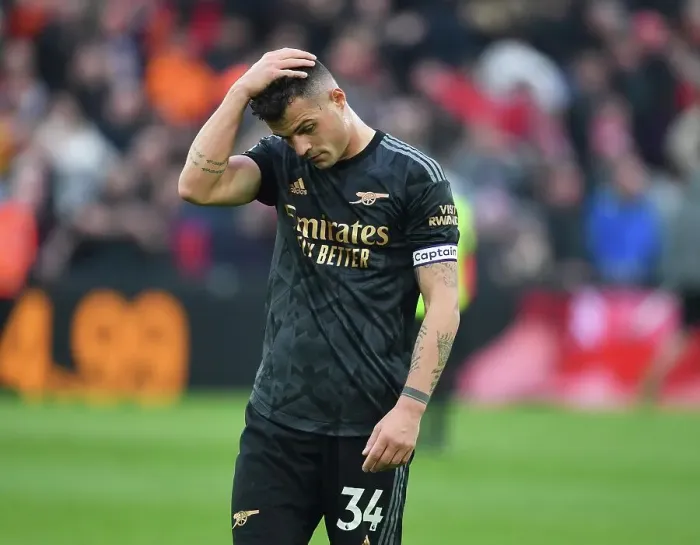 Framed Print : Xhaka's Disappointment: Liverpool's Victory Over Arsenal in the Premier League (2022-23) Framed Print : Xhaka's Disappointment: Liverpool's Victory Over Arsenal in the Premier League (2022-23)