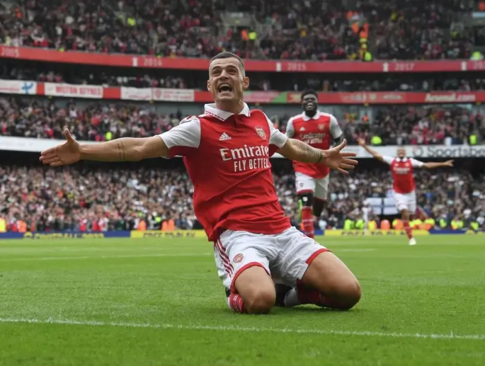 Framed Print : Xhaka's Hat-Trick: Arsenal Thrashes Tottenham 4-2 in the 2022-23 Premier League