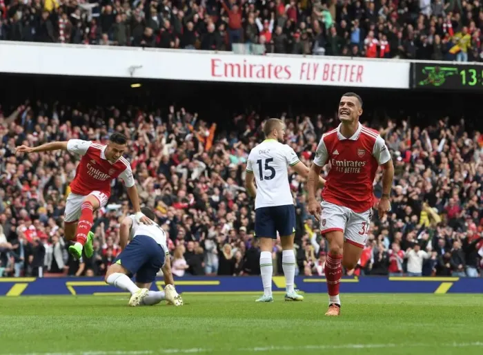 Framed Print : Xhaka's Hat-Trick: Arsenal's Thrilling Comeback Against Tottenham in the Premier League (2022-23)