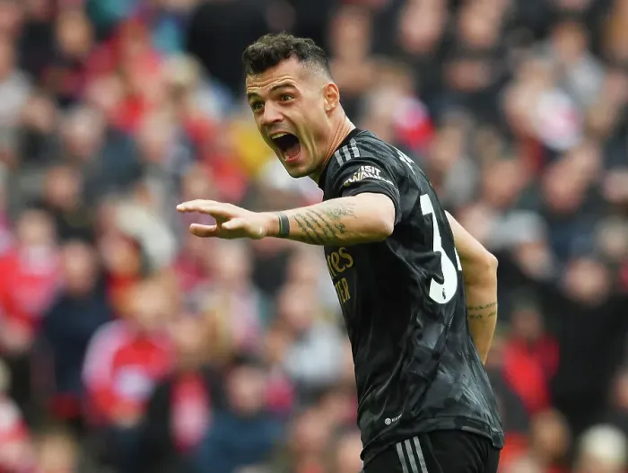Framed Print : Xhaka's Jubilation: Arsenal's Second Goal vs. Liverpool in the 2022-23 Premier League Framed Print : Xhaka's Jubilation: Arsenal's Second Goal vs. Liverpool in the 2022-23 Premier League