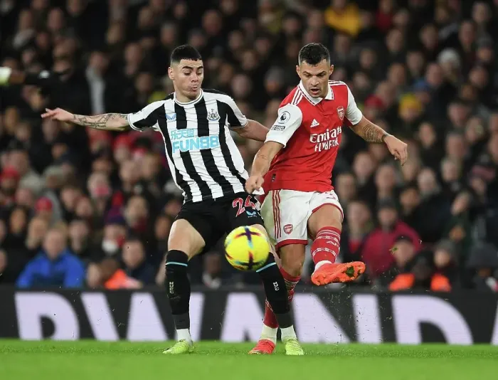 Framed Print : Xhaka's Midfield Dominance: Arsenal's Victory over Almiron's Newcastle, Premier League 2022-23 Framed Print : Xhaka's Midfield Dominance: Arsenal's Victory over Almiron's Newcastle, Premier League 2022-23