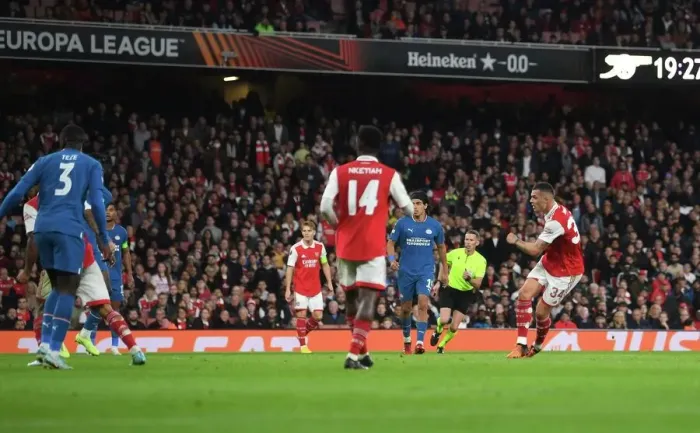 Framed Print : Xhaka's Stunner: Arsenal Secures Europa League Victory over PSV Eindhoven Framed Print : Xhaka's Stunner: Arsenal Secures Europa League Victory over PSV Eindhoven