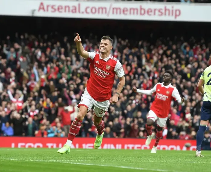 Framed Print : Xhaka's Stunner: Arsenal's Thrilling 4-Goal Rout of Leeds Framed Print : Xhaka's Stunner: Arsenal's Thrilling 4-Goal Rout of Leeds